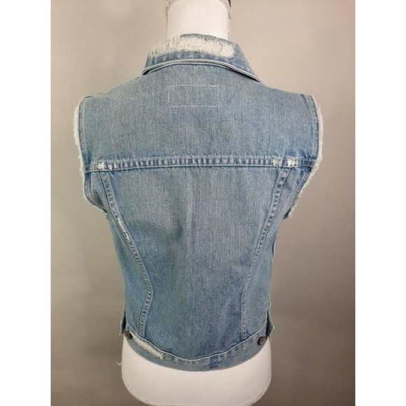 BIG STAR Distressed Raw Hem Blue Jean Denim Vest M - Picture 3 of 9